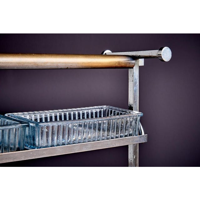 Gold Chrome and Glass Counter Top Shelf attributed to Jacques Adnet, France, 1940s For Sale - Image 8 of 14