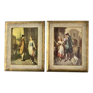 Mid Century Italian Florentine Courting Couple Plaque - A Pair For Sale