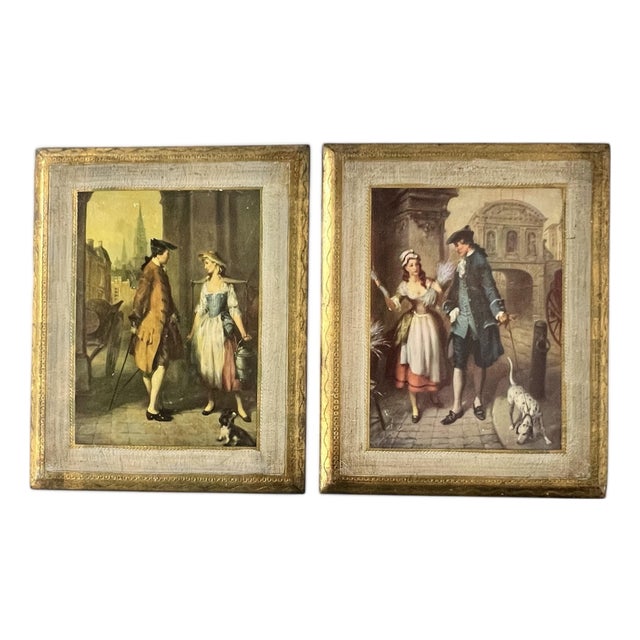 Mid Century Italian Florentine Courting Couple Plaque - A Pair For Sale