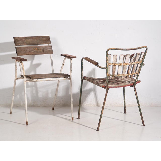 Antique garden chairs with armrests (c.1920) Dimensions: Piece #1: Length: 40 cm Depth: 59 cm Height: 83 cm Seat: 47 cm...