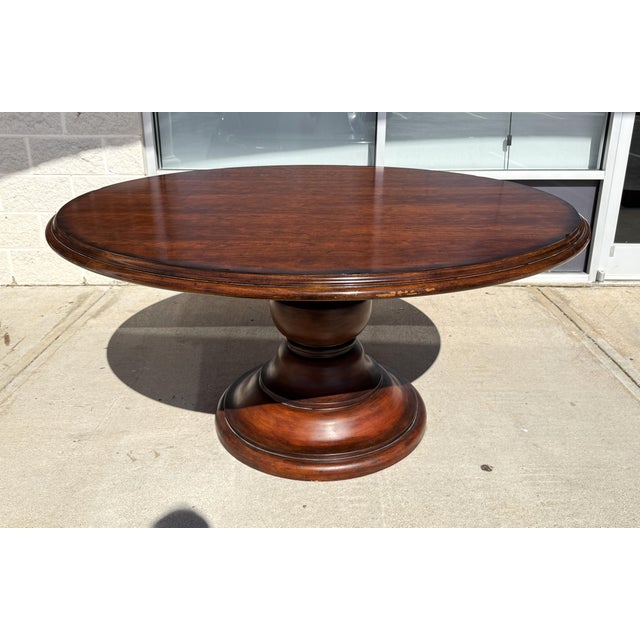 Brown 7 Piece 5ft Round Dining Set With Coral Upholstery For Sale - Image 8 of 18