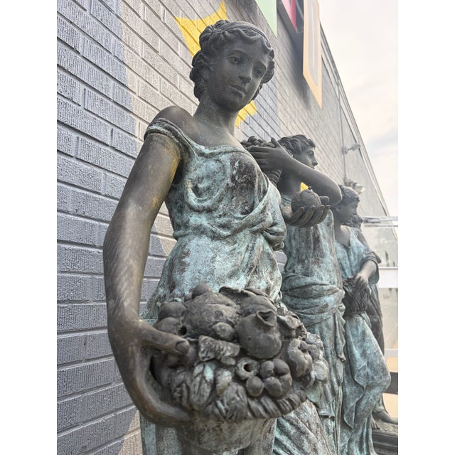 English Late 20th Century Set of Four “The Four Seasons” Monumental Bronze Garden Statues For Sale - Image 3 of 12