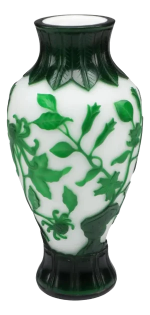 Green Cut To White Carved Peking Glass Vase.