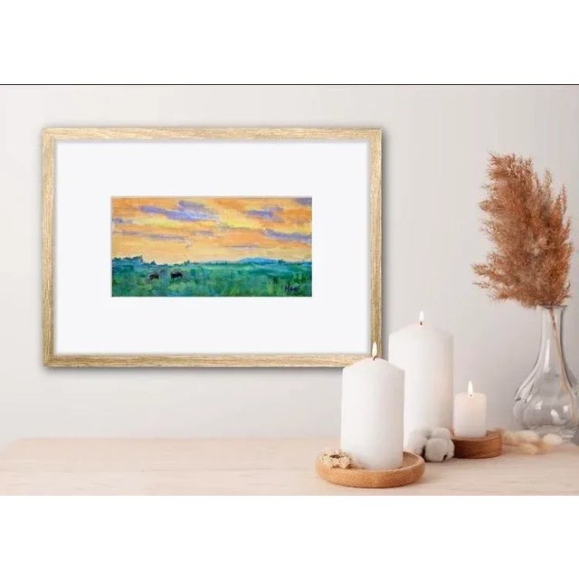 Quiet Places & Animals — Cows at Sunset, Mount Diablo Original oil painting by Haas, 6 x 12 unframed on linen panel,...