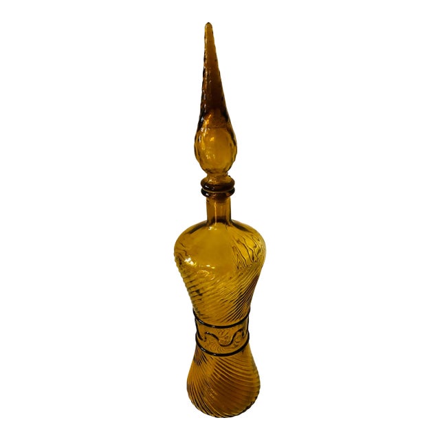 Mid-Century Modern Empoli Genie Gold Decorative Bottle and Topper For Sale