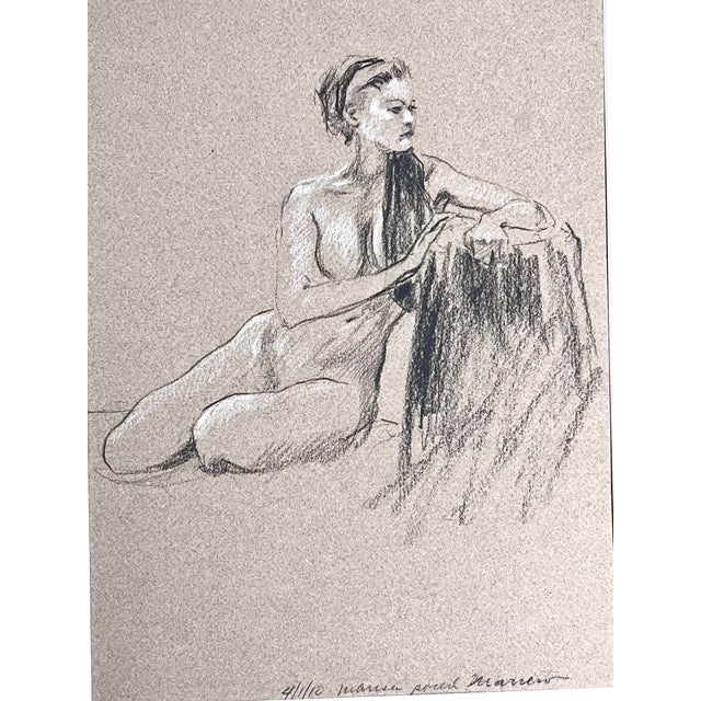 Figurative Seated Nude Female Mixed Media Drawing of Marissa by Andrew Moreno For Sale - Image 3 of 6