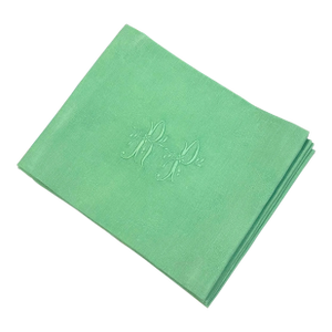 Late 19th CenturyFrench Damask Napkins in Vivid Green, With Embroidery, Rp - Set of 8