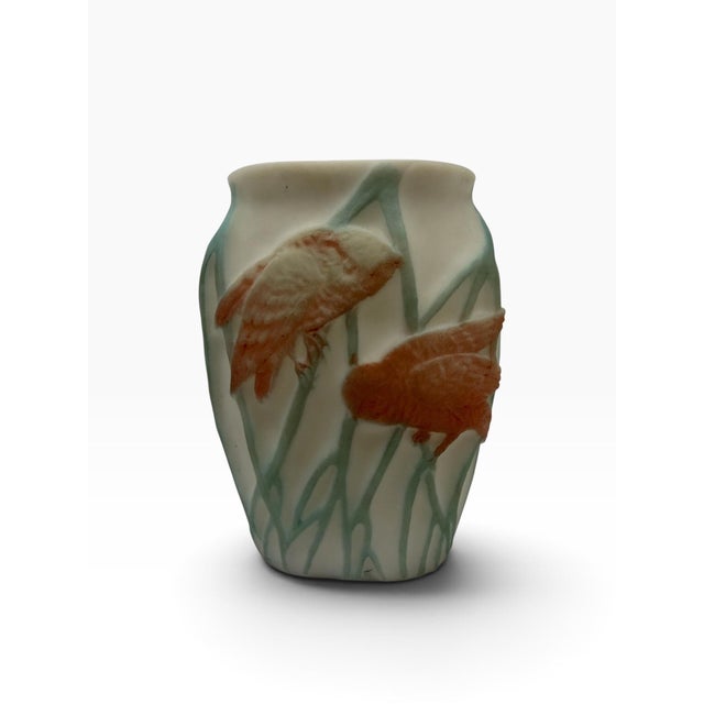 Consolidated Lamp & Glass Co. Antique 1920s Consolidated Glass "Screech Owl" Molded Satin Glass Vase For Sale - Image 4 of 7