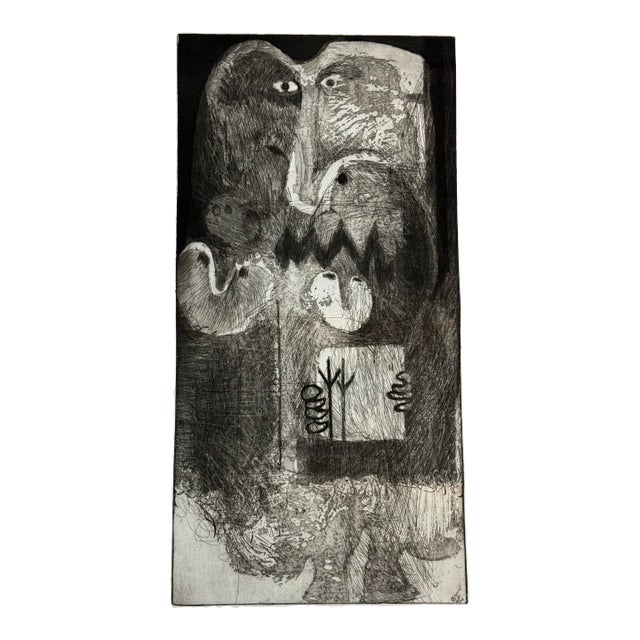 Mid 20th C. Surrealist Original Etching of Playful Beasts For Sale