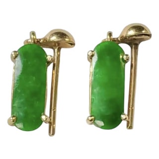 Vintage 14k Gold and Jadeite Drop Earrings For Sale