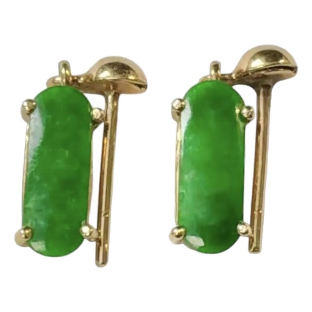 Vintage 14k Gold and Jadeite Drop Earrings For Sale