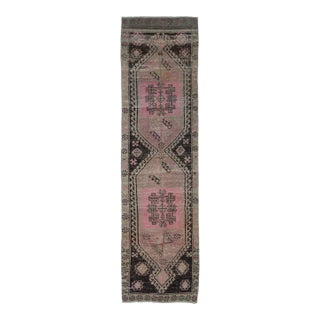 1970s Vintage Handmade Wool Cotton Pink Runner Rug For Sale