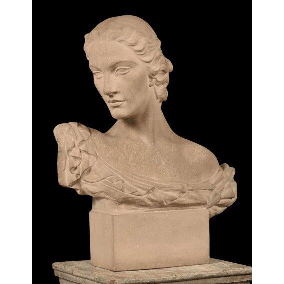 S. Bonome, Art Deco Sculpture Bust of a Woman, Stoneware For Sale - Image 4 of 7