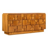 Lane Staccato Brutalist Mid Century Oak Lowboy Dresser For Sale