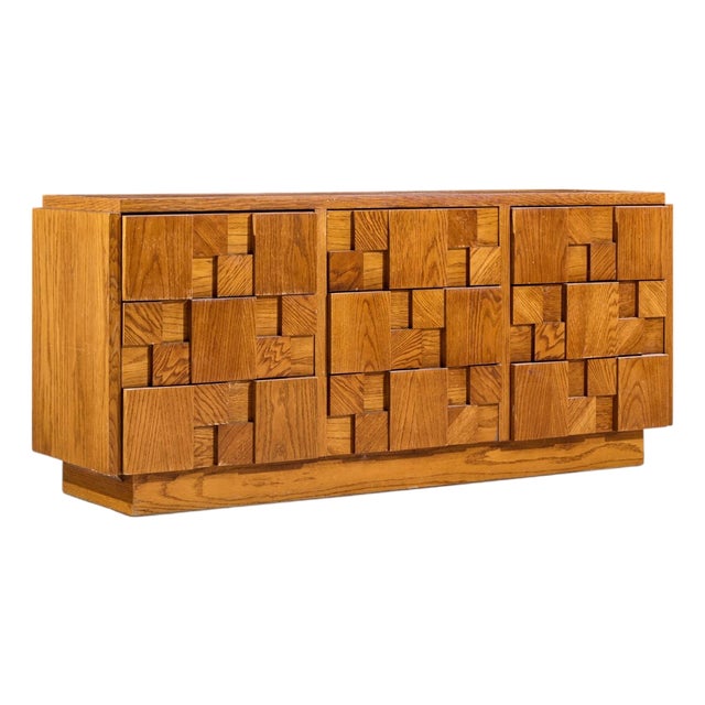 Lane Staccato Brutalist Mid Century Oak Lowboy Dresser For Sale