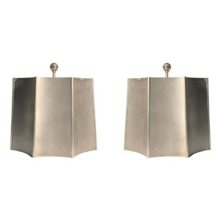 Mid 20th Century Art Deco Silver Metal Lamp Shades with Finials - a Pair For Sale