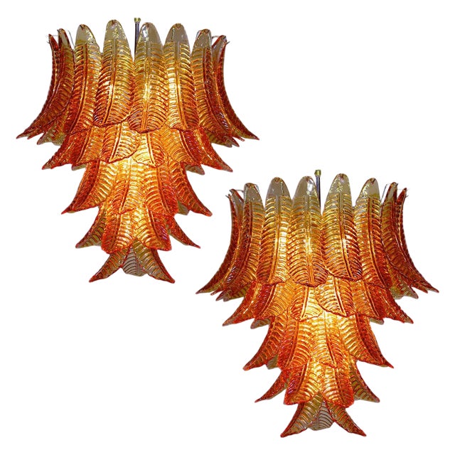 Italian Chandeliers with Leaves in the style of Barovier & Toso, Set of 2 For Sale