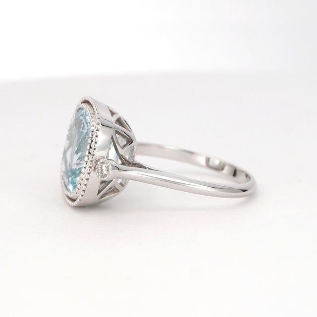 14k Gold Ring With 4.25ct Aquamarine & Diamonds Size 6.5 For Sale - Image 14 of 18
