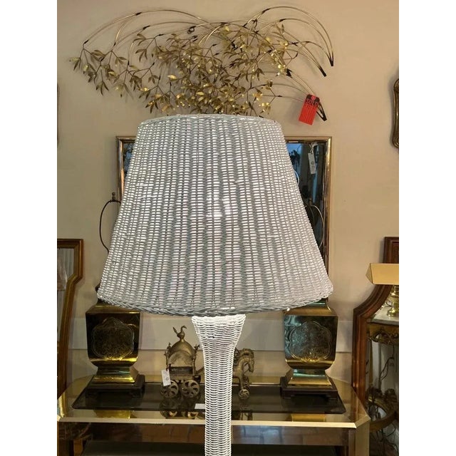 Boho Chic White Wicker Floor Lamp For Sale - Image 4 of 12