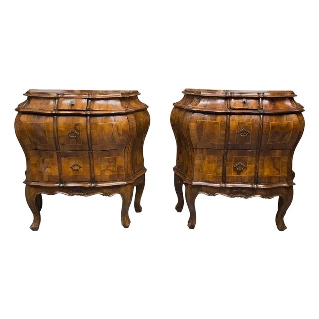 19th Century Pair of Italian Rococo Style Walnut Commodes For Sale