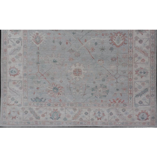 Tribal 2020s Modern Tribal Oushak With Muted Background in Wool With All-Over Design For Sale - Image 3 of 12