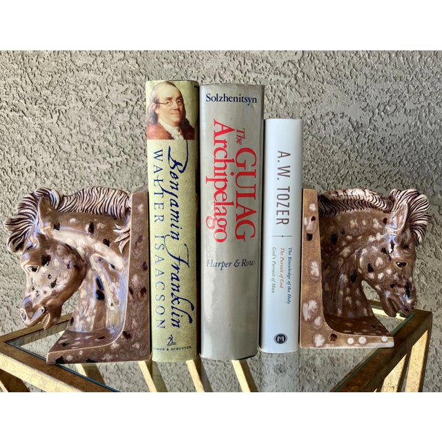 Figurative Late 20th-Century Horse Head Earthenware Artisan Crafted Bookends – A Pair For Sale - Image 3 of 12