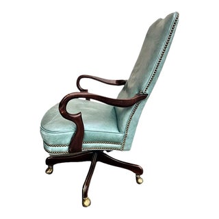 Vintage Robin's Egg Blue Leathercraft Executive Swivel Chair - Late 20th Century - North Carolina For Sale