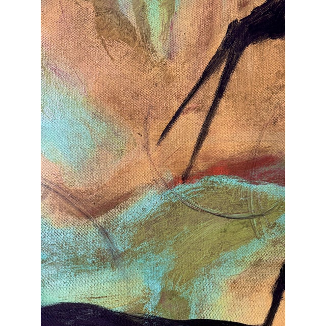 2020s Oil Abstract Painting Primitive Style Wall Art Modern Neutral Home Decor Contemporary Oil With Black Silhouettes Unique Interior by Art For Sale - Image 5 of 5