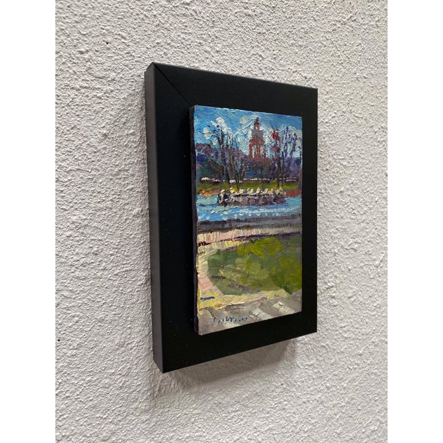 Impressionist Ferril Lake City Park by Delton Demarest | Oil on panel Landscape with water and trees. For Sale - Image 3 of 5