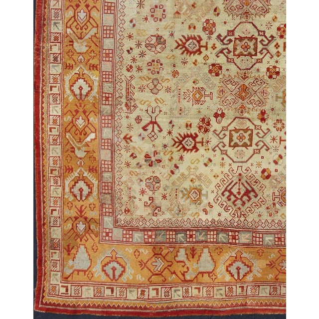 Tribal Antique Turkish Oushak Carpet With All-Over Design in Red 10'5" X 12'5" For Sale - Image 3 of 10