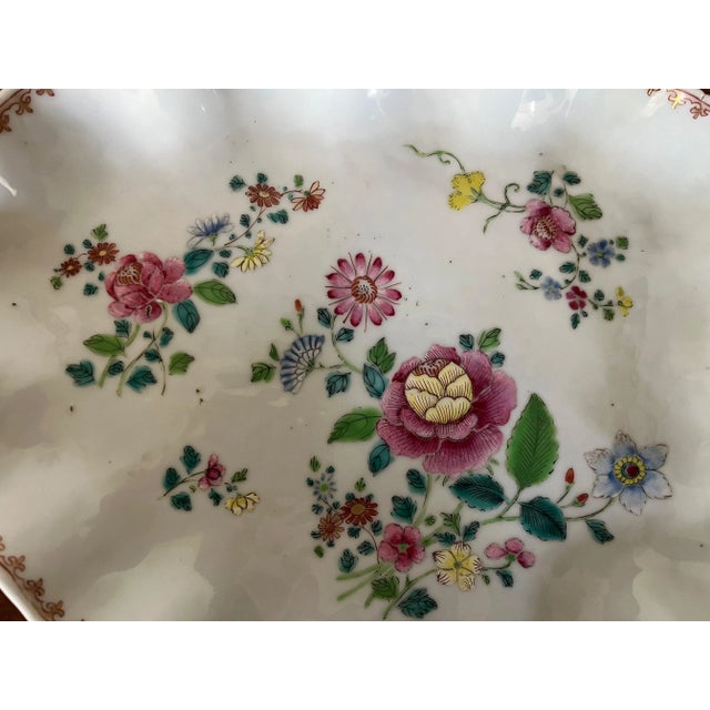 Ceramic Antique 18th Century Chinese Export Porcelain Tobacco Leaf Platter Dish in Famille Rose Palette For Sale - Image 7 of 11