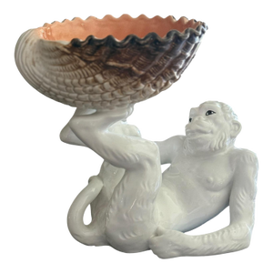 Vintage Italian Ceramic Monkey Centerpiece Bowl With Clam Shell Compote