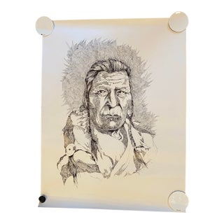Vintage Glen Eagle Speaker Signed Print 1974 Native American Art For Sale