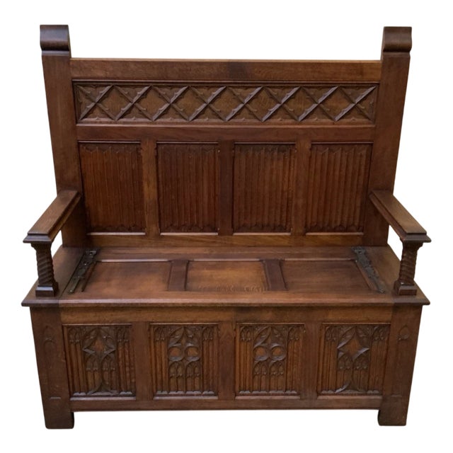 Vintage Neo-Gothic Bench, 1920 For Sale