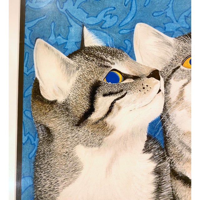 Peter Robinson Original Pastel & Gouache Painting – Two Gray Tabby Cats Charming original artwork by UK-based graphic...
