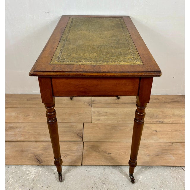 Antique English Style Wooden Writing Table with Leather Top and Drawers, 1930s For Sale - Image 12 of 14