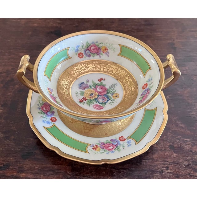 Ceramic Antique Tressemanes & Vogt Limoges "La Cloche" Cream Soup Bowls & Saucers - Set of 12 For Sale - Image 7 of 18