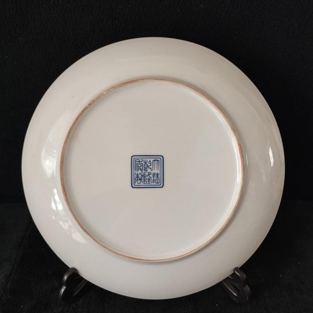 Chinese Ceramic Plate,Qianlong Marked Blue and White Porcelain Plate Hand Painted Bats Pattern For Sale - Image 4 of 11