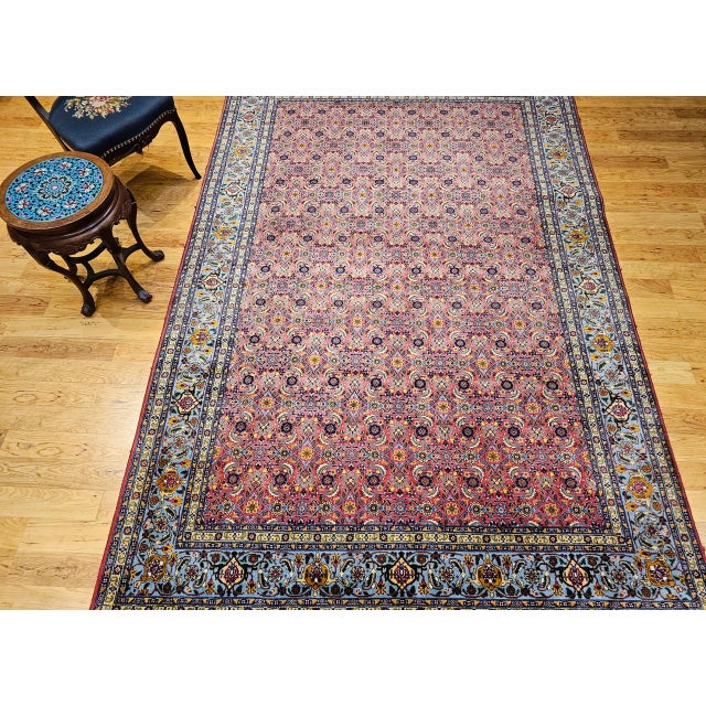Rose Vintage Persian Tabriz Rug, Hand-Knotted Wool, Allover Herati Pattern, Plum & Blue, 7x10 For Sale - Image 8 of 16