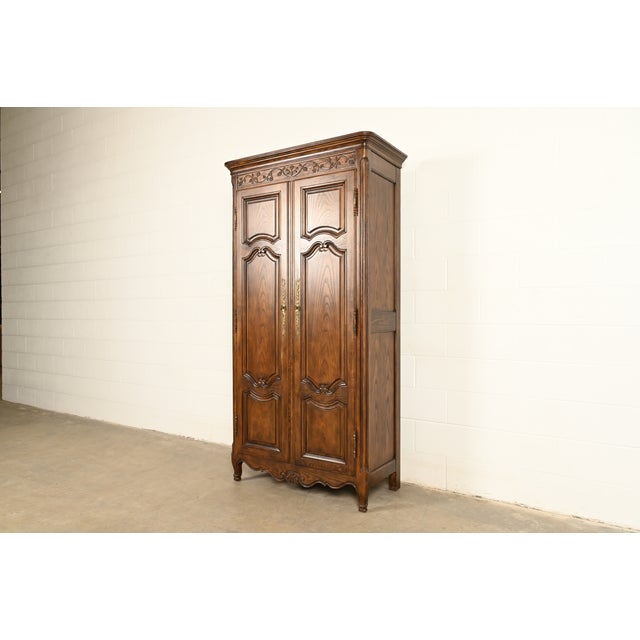 Baker Furniture French Provincial Louis XV Carved Oak Armoire Dresser or Linen Press For Sale - Image 18 of 18
