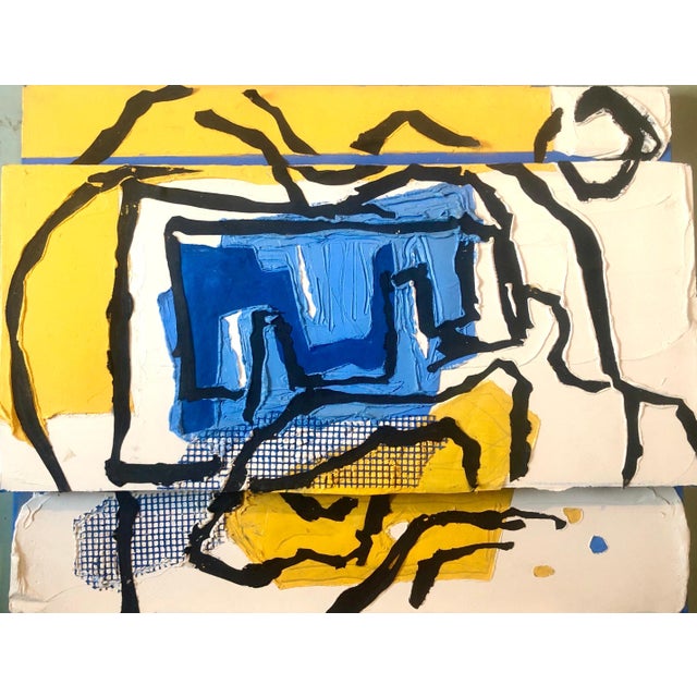 Hand signed verso, mixed media on two sections of joined canvas Work is titled "Ego Wall with Mess," circa 1983....