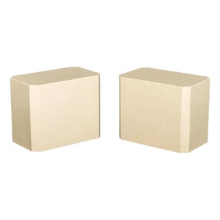 Modern Beige Stone Pedestal Tables, Pair For Sale