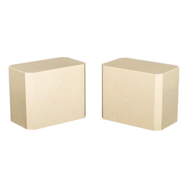 Modern Beige Stone Pedestal Tables, Pair For Sale