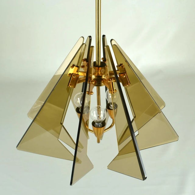Italian Pendant in Tinted Glass and Gilded Brass by Gino Paroldo, 1950s For Sale - Image 4 of 10