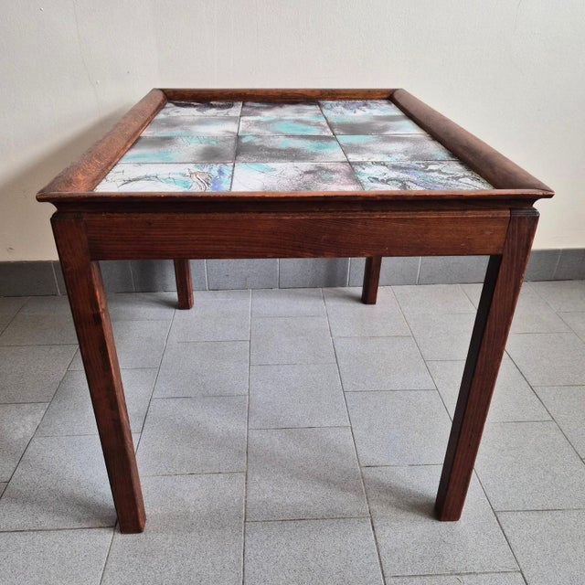 Brown Vintage Scandinavian Side Table in Teak and Ceramic by Frits Henningsen, 1940 For Sale - Image 8 of 15