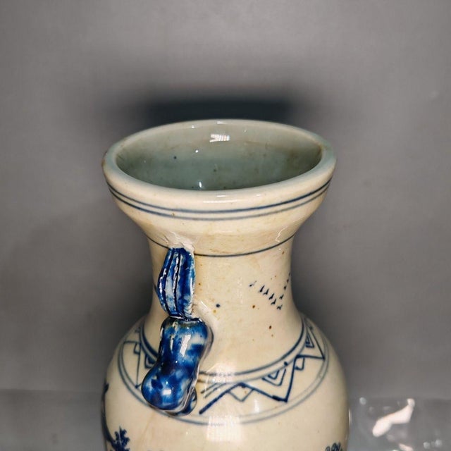 Blue and White Porcelain Vases With Landscape Motif - Set of 2 For Sale - Image 10 of 10