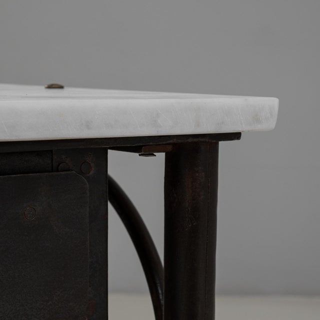 1910s French Industrial Metal Bedside Table With Marble Top For Sale - Image 16 of 18