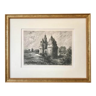 Antique French Etching Chateau Rambures by Lancelot C. 1860 For Sale