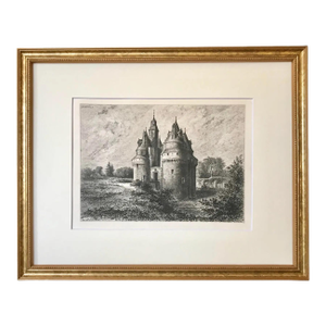 Antique French Etching Chateau Rambures by Lancelot C. 1860
