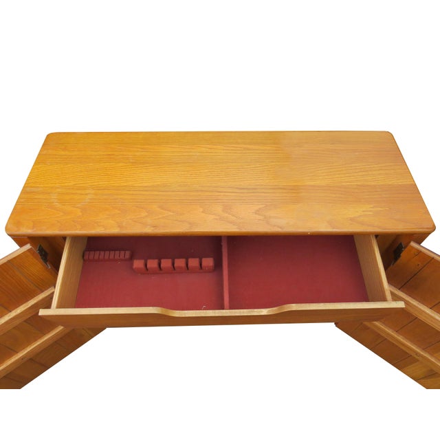 Vintage Compact Oak Liquor Cabinet or Petite Sideboard With Rattan For Sale - Image 10 of 12